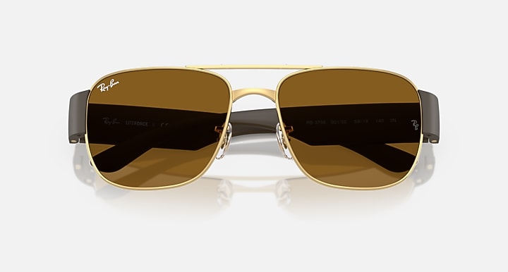 Ray-Ban RB3756 Arista Gold; Sand Brown with Brown Solid Color lenses - Closed Front