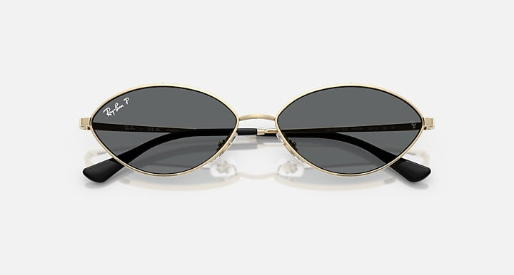 Ray-Ban KAI BIO-BASED Pale Gold with Dark Grey Polarized Solid Color lenses - Closed Front