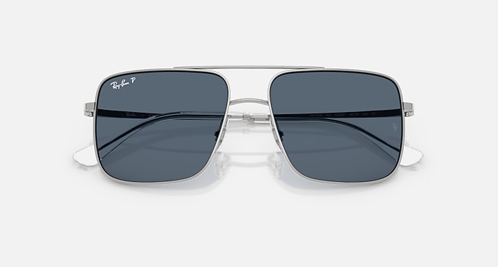 Ray-Ban ARI BIO-BASED Silver with Blue Polarized Solid Color lenses - Closed Front