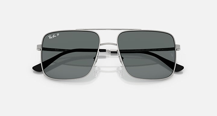 Ray-Ban ARI BIO-BASED Silver with Dark Grey Polarized Solid Color lenses - Closed Front
