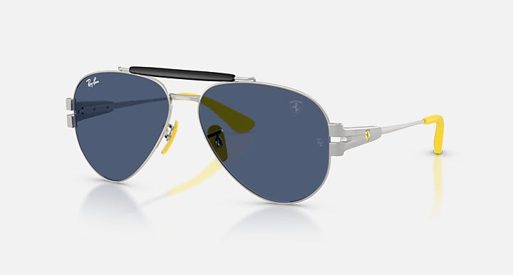 Ray-Ban RB3762M SCUDERIA FERRARI COLLECTION Silver; Matte Silver with Dark Blue Solid Color lenses - Quarter