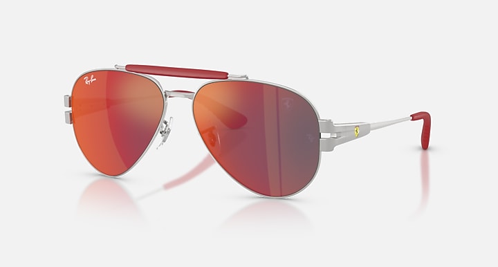 Ray-Ban RB3762M SCUDERIA FERRARI COLLECTION Silver; Matte Silver/Silver with Dark Grey Mirror Blue/Red Solid Color - Mirror lenses - Quarter