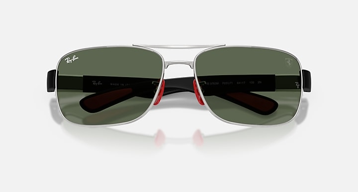 Ray-Ban RB3763M SCUDERIA FERRARI COLLECTION Silver; Matte Black with Dark Green Solid Color lenses - Closed Front