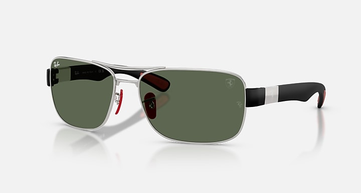 Ray-Ban RB3763M SCUDERIA FERRARI COLLECTION Silver; Matte Black with Dark Green Solid Color lenses - Quarter