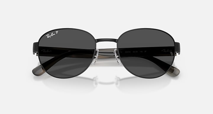 Ray-Ban RB3766 POLARIZED+ LENSES Black; Striped Grey with Polarized+ Dark Grey Polarized+ lenses - Closed Front