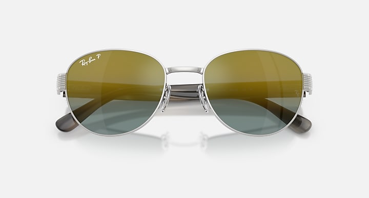 Ray-Ban RB3766 POLARIZED+ LENSES Silver; Striped Grey with Gold Polarized+ Polarized+ lenses - Closed Front