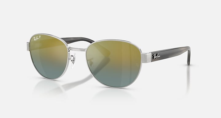 Ray-Ban RB3766 POLARIZED+ LENSES Silver; Striped Grey with Gold Polarized+ Polarized+ lenses - Quarter