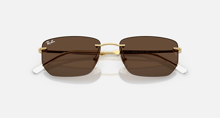 Ray-Ban RB3768 Arista Gold with Dark Brown Solid Color lenses - Closed Front