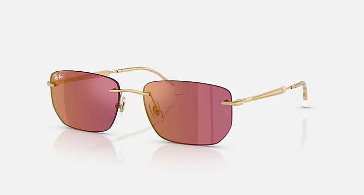 Ray-Ban RB3768 Arista Gold with Dark Violet Mirror Red Solid Color - Mirror lenses - Quarter