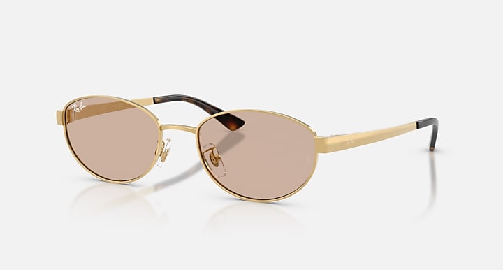 Ray-Ban RB3774D Arista Gold with Light Brown Solid Color lenses - Quarter