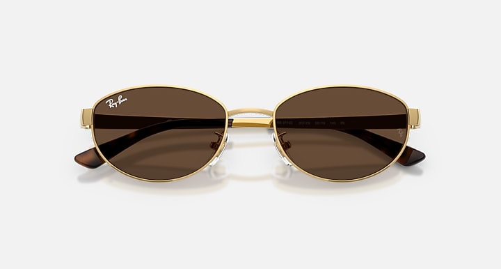 Ray-Ban RB3774D Arista Gold with Dark Brown Solid Color lenses - Closed Front