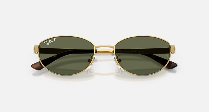 Ray-Ban RB3774D Arista Gold with Dark Green Polarized Solid Color lenses - Closed Front