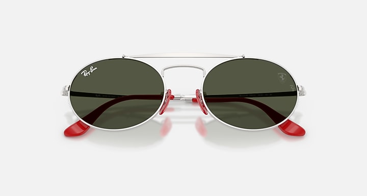 Ray-Ban RB3775M SCUDERIA FERRARI COLLECTION Silver with Green Solid Color lenses - Closed Front