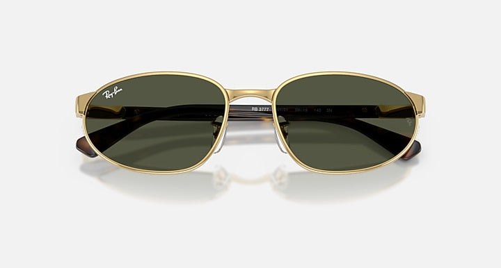 Ray-Ban RB3777 Arista Gold; Havana with Green Solid Color lenses - Closed Front