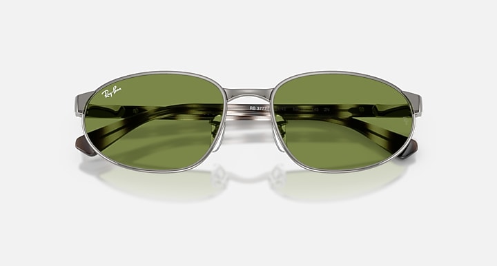 Ray-Ban RB3777 Gunmetal; Havana Grey with Green Solid Color lenses - Closed Front