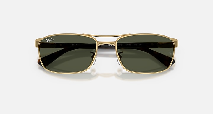 Ray-Ban RB3778 Arista Gold; Havana with Green Solid Color lenses - Closed Front
