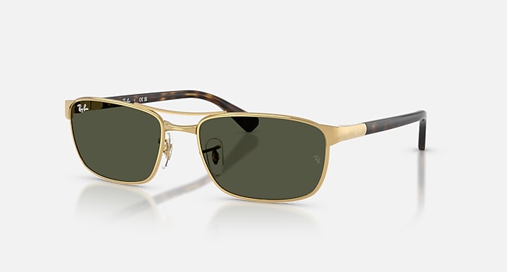 Ray-Ban RB3778 Arista Gold; Havana with Green Solid Color lenses - Quarter