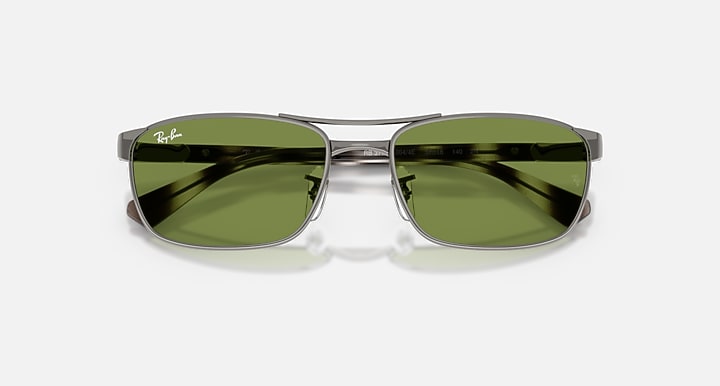 Ray-Ban RB3778 Gunmetal; Havana Grey with Green Solid Color lenses - Closed Front