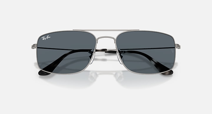 Ray-Ban EXPLORER III Gunmetal with Blue Solid Color lenses - Closed Front
