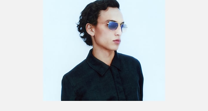 Ray-Ban EXPLORER III Gunmetal with Blue Solid Color lenses - On model