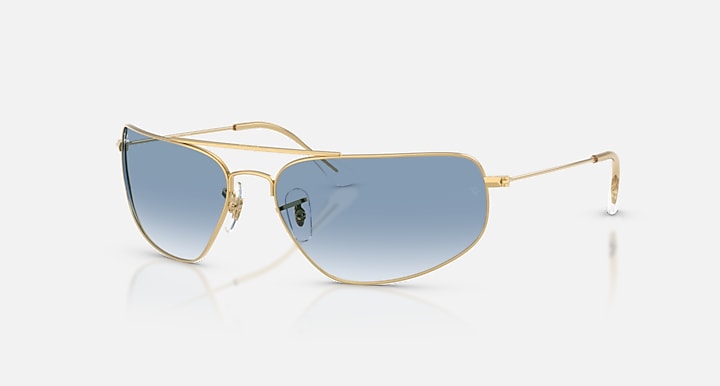 Ray-Ban RB3780 Arista Gold with Clear Gradient Blue Gradient lenses - Quarter