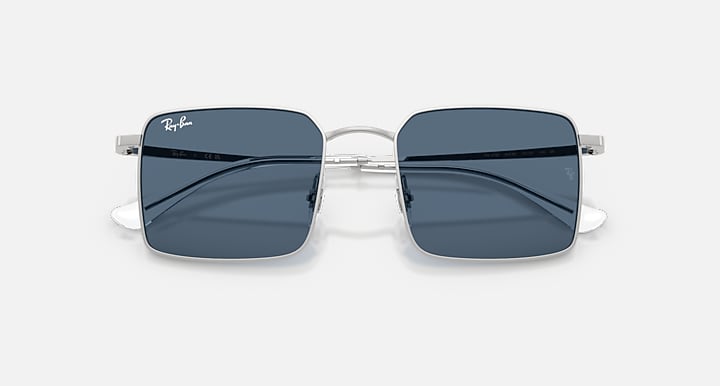Ray-Ban IDAN BIO-BASED Silver with Dark Blue Solid Color lenses - Closed Front