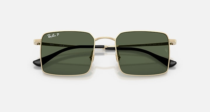 Ray-Ban IDAN BIO-BASED Pale Gold with Dark Green Polarized Solid Color lenses - Closed Front