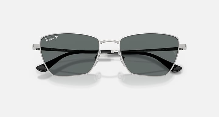 Ray-Ban DREA BIO-BASED Silver with Dark Grey Polarized Solid Color lenses - Closed Front