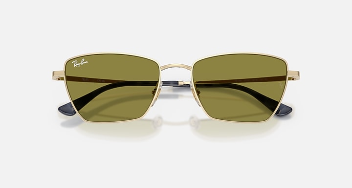 Ray-Ban DREA BIO-BASED Pale Gold with Green Solid Color lenses - Closed Front