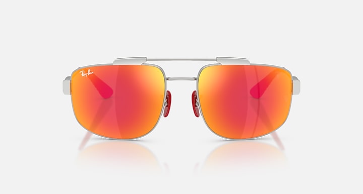 Ray-Ban RB3789M SCUDERIA FERRARI COLLECTION Silver with Grey Mirror Red Solid Color - Mirror lenses - Front