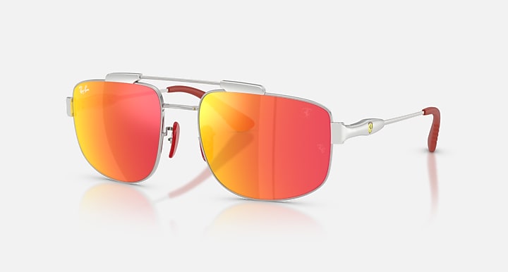 Ray-Ban RB3789M SCUDERIA FERRARI COLLECTION Silver with Grey Mirror Red Solid Color - Mirror lenses - Quarter