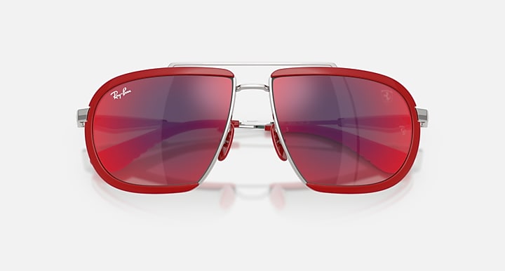 Ray-Ban 499P HYPERCAR LIMITED EDITION 2026 - SCUDERIA FERRARI COLLECTION Silver with Dark Grey/Blue Red Solid Color - Mirror lenses - Closed Front