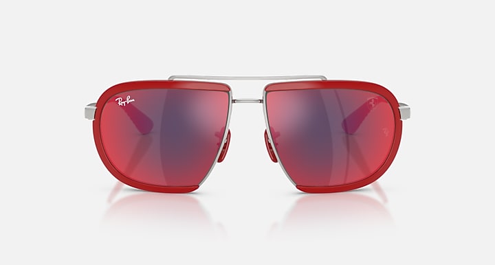Ray-Ban 499P HYPERCAR LIMITED EDITION 2026 - SCUDERIA FERRARI COLLECTION Silver with Dark Grey/Blue Red Solid Color - Mirror lenses - Front