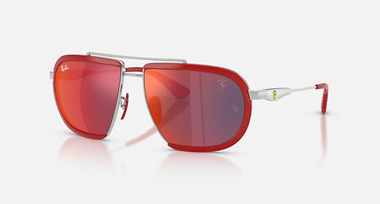 Ray-Ban 499P HYPERCAR LIMITED EDITION 2026 - SCUDERIA FERRARI COLLECTION Silver with Dark Grey/Blue Red Solid Color - Mirror lenses - Quarter