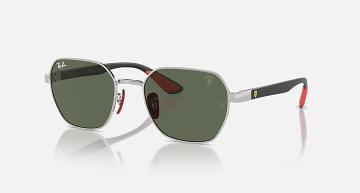 Ray-Ban RB3794M SCUDERIA FERRARI COLLECTION Silver; Black with Dark Green Solid Color lenses - Quarter