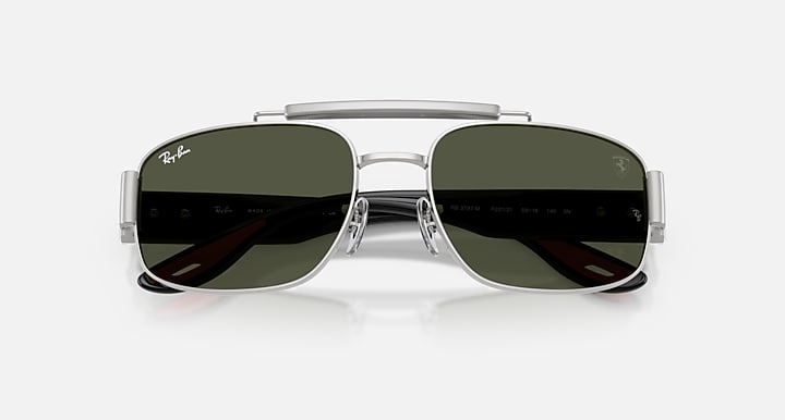 Ray-Ban RB3797M SCUDERIA FERRARI COLLECTION Silver; Black with Green Solid Color lenses - Closed Front