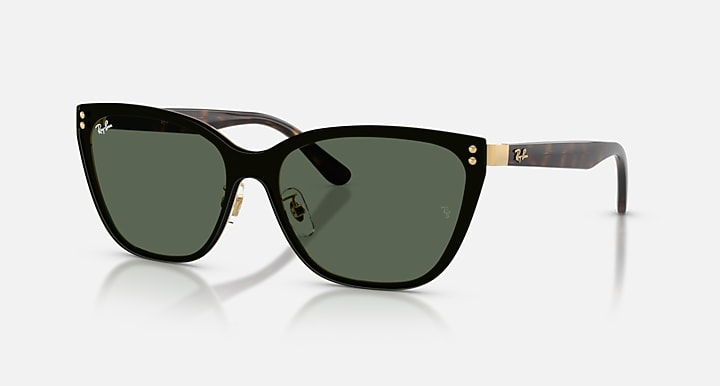 Ray-Ban RB3798D Gold; Havana with Dark Green Solid Color lenses - Quarter