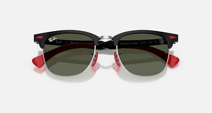 Ray-Ban RB3807M SCUDERIA FERRARI COLLECTION Brushed Black On Silved; Brushed Black with G-15 Green Solid Color lenses - Closed Front