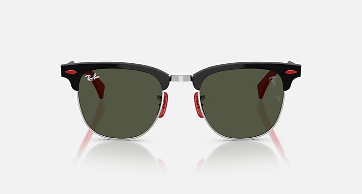 Ray-Ban RB3807M SCUDERIA FERRARI COLLECTION Brushed Black On Silved; Brushed Black with G-15 Green Solid Color lenses - Front