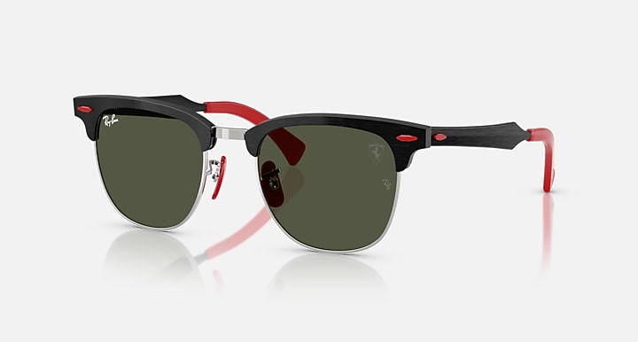 Ray-Ban RB3807M SCUDERIA FERRARI COLLECTION Brushed Black On Silved; Brushed Black with G-15 Green Solid Color lenses - Quarter