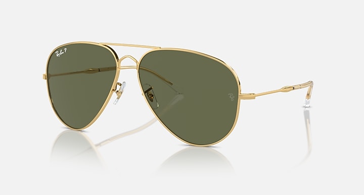 Ray-Ban OLD AVIATOR Arista Gold with Green Polarized Solid Color lenses - Quarter