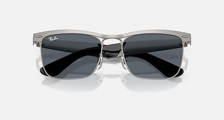Ray-Ban WAYFARER DELUXE Sandblasted Gunmetal On Gunmetal; Sandblasted Gunmetal with Blue Solid Color lenses - Closed Front