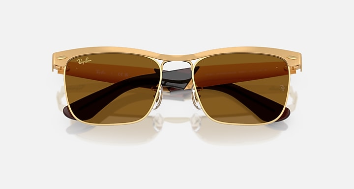Ray-Ban WAYFARER DELUXE Sandblasted Legend Gold with Brown Solid Color lenses - Closed Front