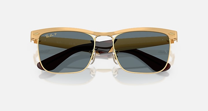 Ray-Ban WAYFARER DELUXE Sandblasted Legend Gold with Dark Blue Polarized Solid Color lenses - Closed Front