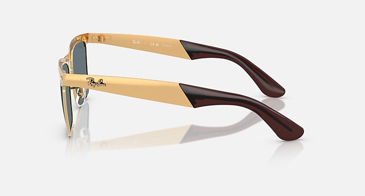 Ray-Ban WAYFARER DELUXE Sandblasted Legend Gold with Dark Blue Polarized Solid Color lenses - Lateral