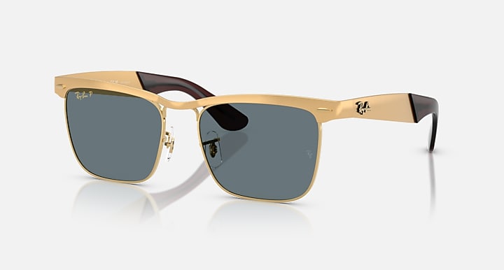 Ray-Ban WAYFARER DELUXE Sandblasted Legend Gold with Dark Blue Polarized Solid Color lenses - Quarter