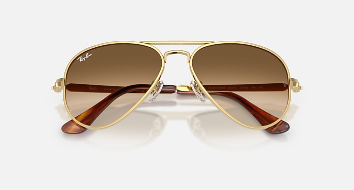 Ray-Ban AVIATOR MAX Arista Gold with Clear Gradient Brown Gradient lenses - Closed Front