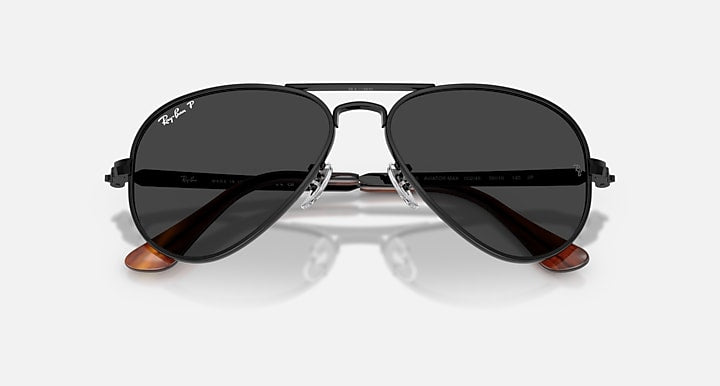 Ray-Ban AVIATOR MAX Black with Black Polarized Solid Color lenses - Closed Front