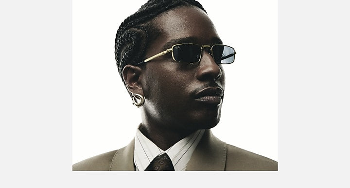 Ray-Ban RB3927 BY A$AP ROCKY Arista Gold with Green Polarized Solid Color lenses - On model