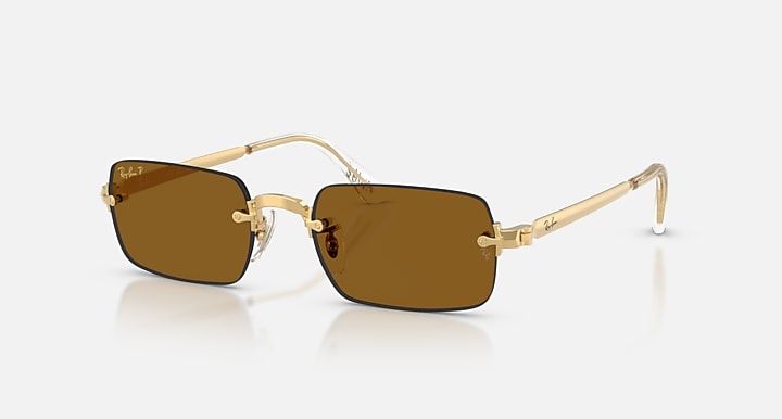 Ray-Ban RB3928 BY A$AP ROCKY Arista Gold with Dark Brown Polarized Solid Color lenses - Quarter